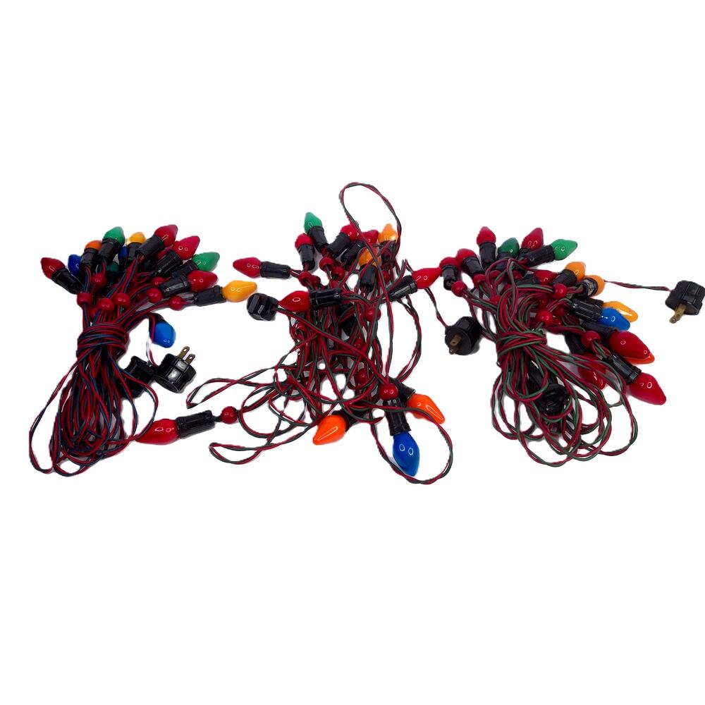 Vintage NOMA C7 Christmas Lights Wood Bead Sliders Red Green Wire Tested Set 3